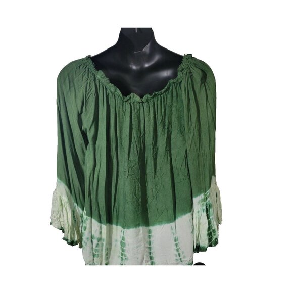 Bella Moda Green Size 1X Viscose Off the Shoulder Shirt Bohemian Fairy Rodeo - Picture 2 of 11